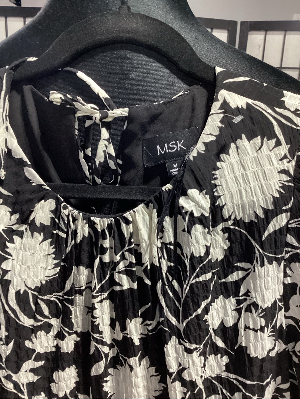 MSK Black and White Floral Tie-Back Top